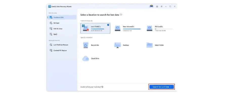 EaseUS Data Recovery Wizard Free interface