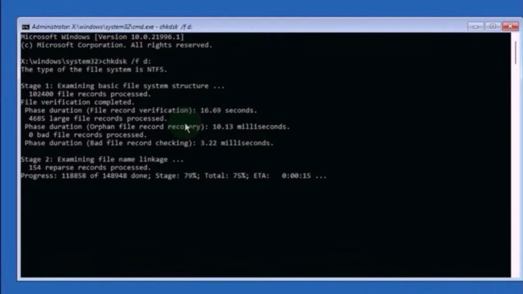 chkdsk /f command
