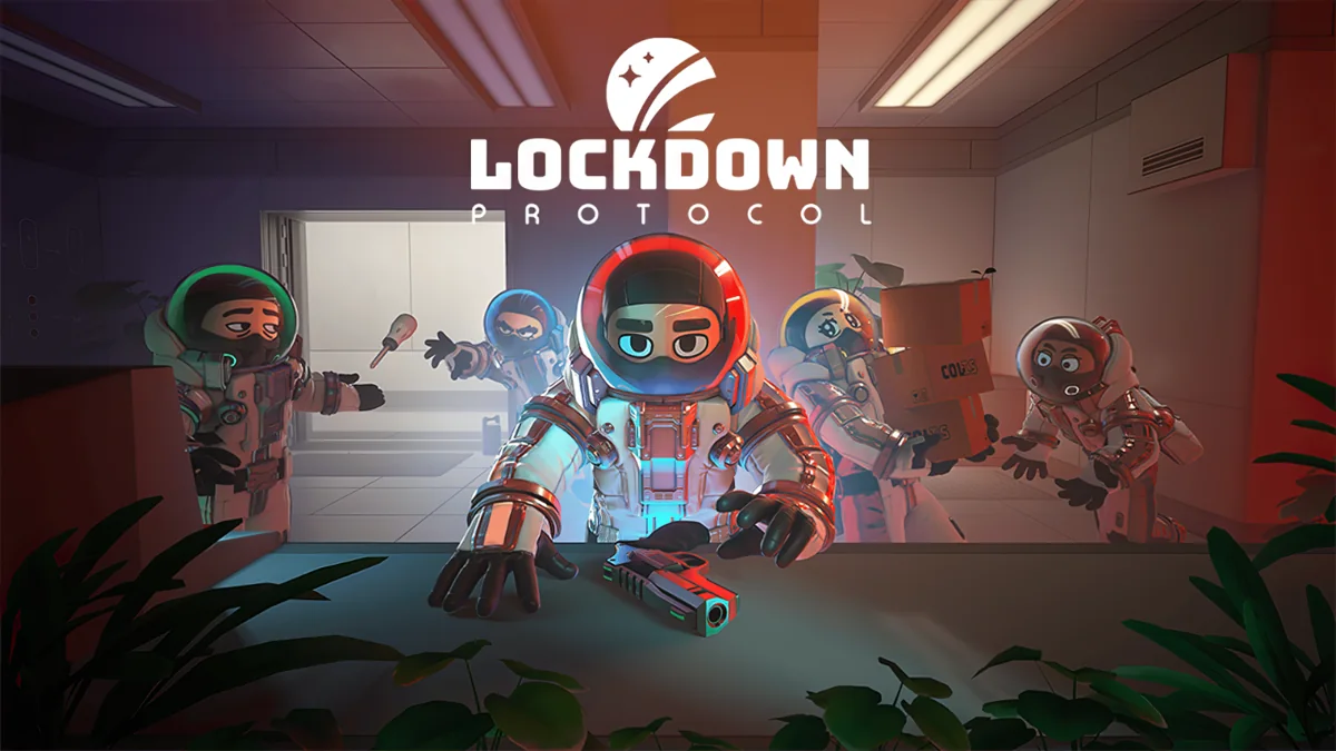 Lockdown Protocol characters in a science-fiction room