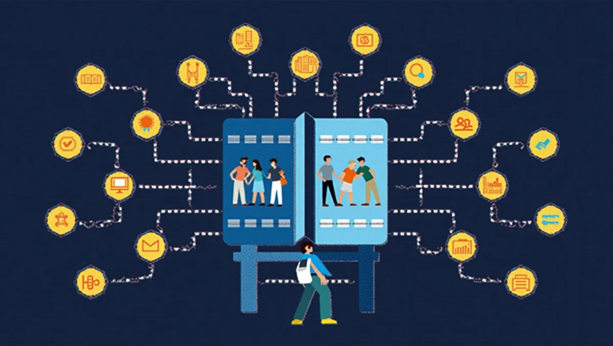 Illustration of students using connected digital learning tools