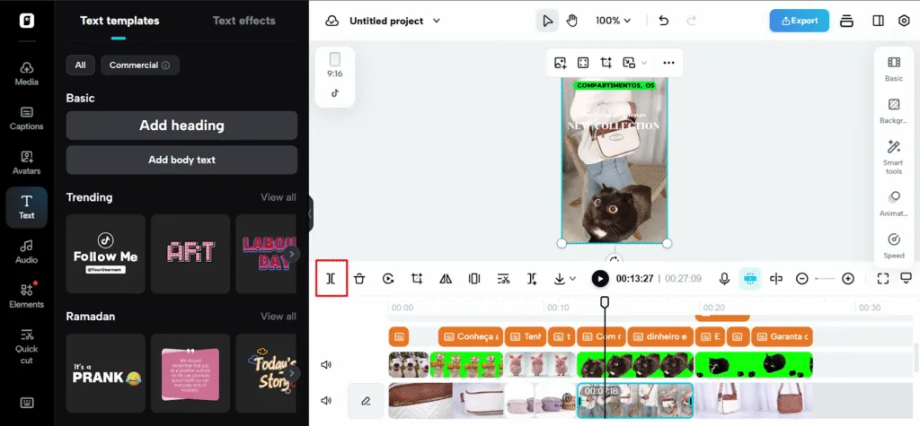 Video-editing workspace with an effects timeline