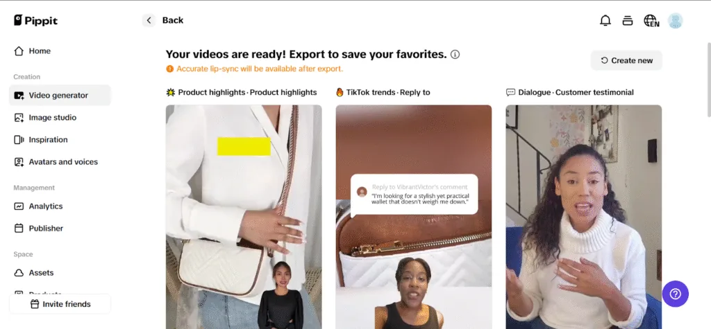 Video-editing project gallery ready for export