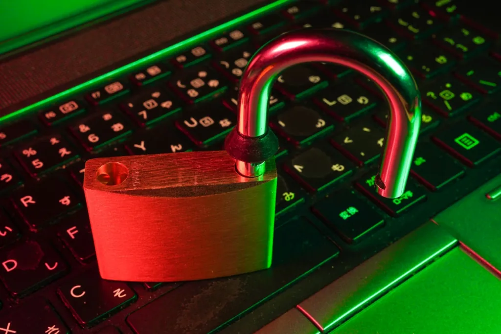 Padlock resting on an illuminated keyboard