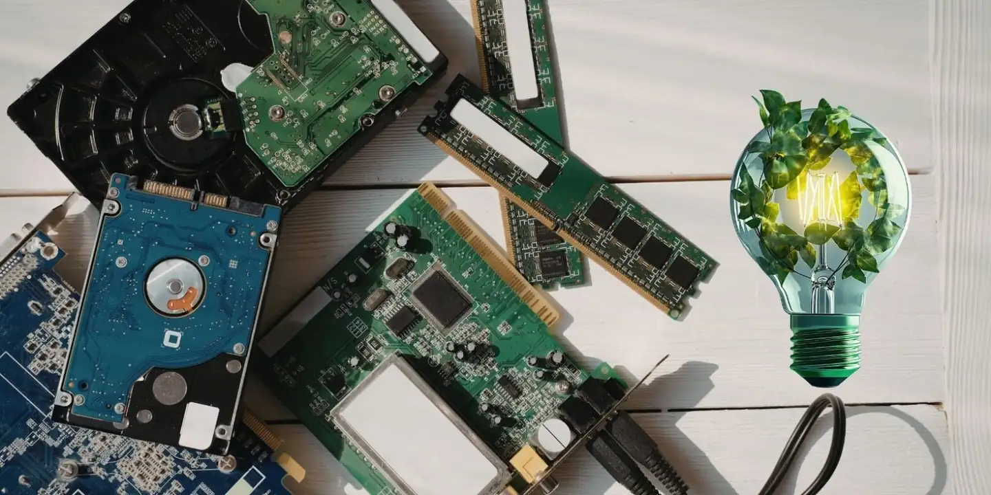 Disassembled server components prepared for secure IT asset disposal.