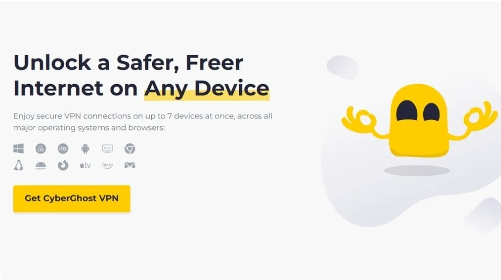 CyberGhost VPN website with a device-protection message